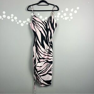 River Island Zebra Print Slip Ring Strap Ruched Side Satin Cami Dress Size 14